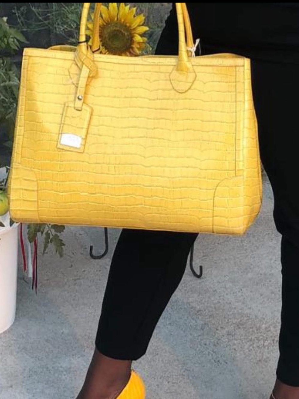 Claudia Firenze Stylish Yellow Crocodile-Embossed Tote